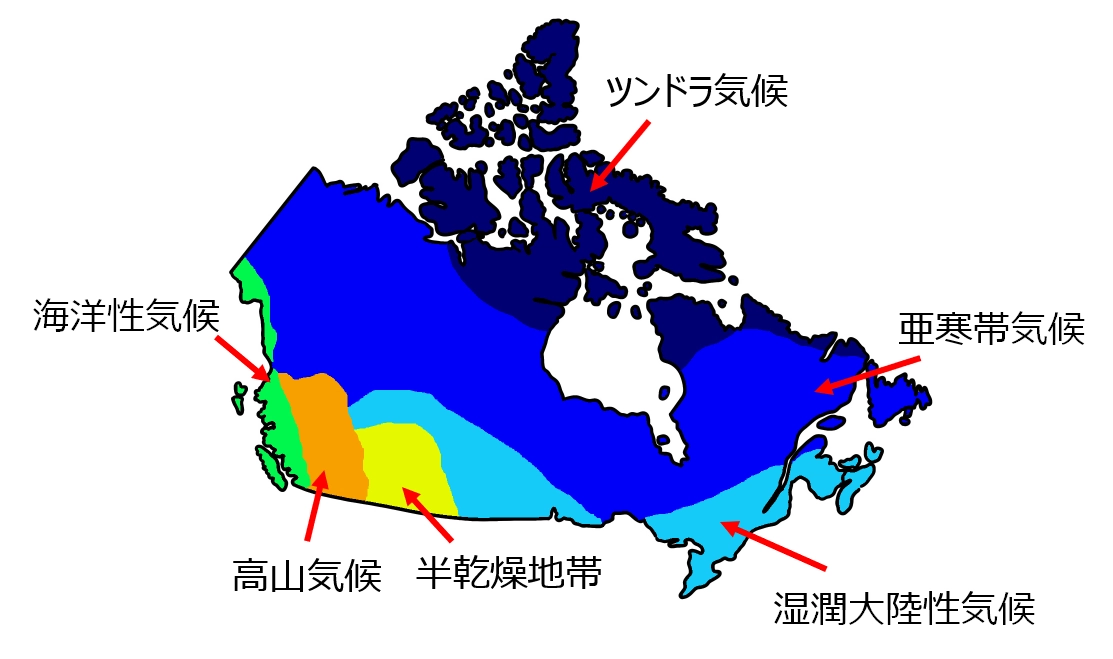 カナダ全土の気候区分