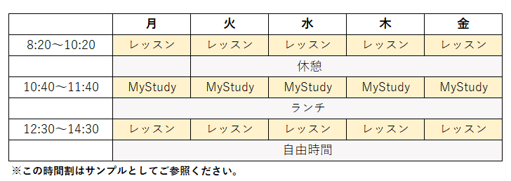 デイタイムレッスンの時間割例