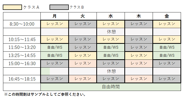 週24レッスンの時間割例