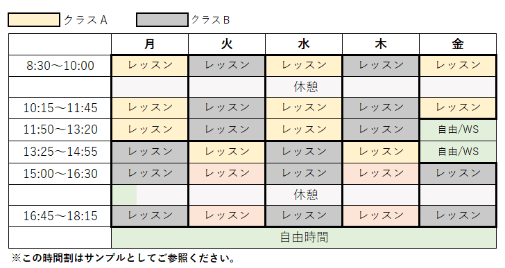 週30レッスンの時間割例