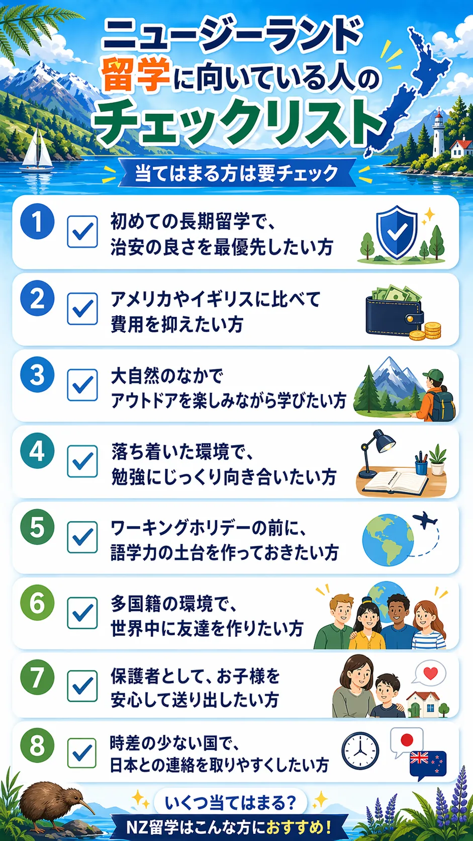 ニュージーランド留学に向いている人チェックリスト