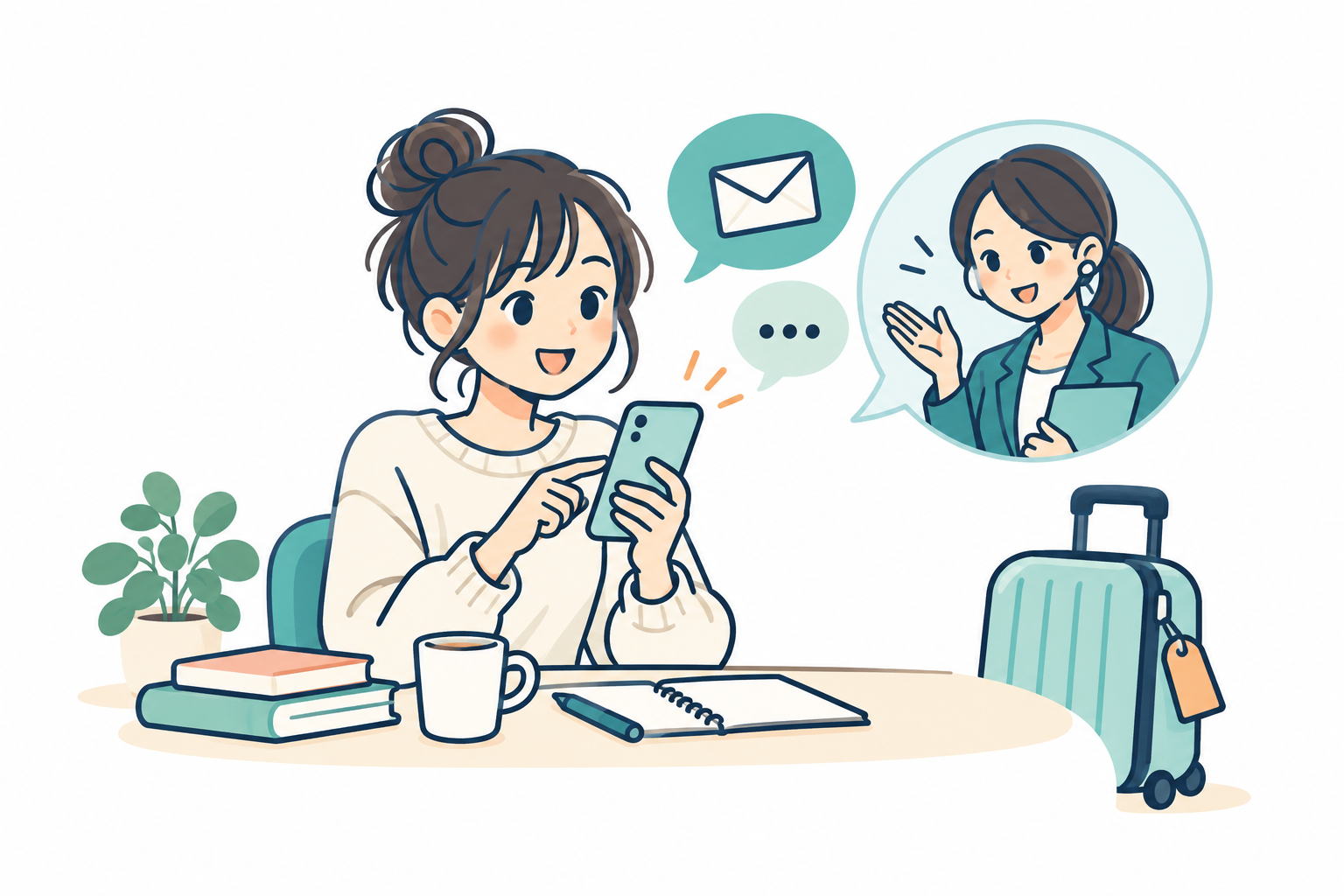留学スクエアへスマートフォンで問い合わせるイラスト