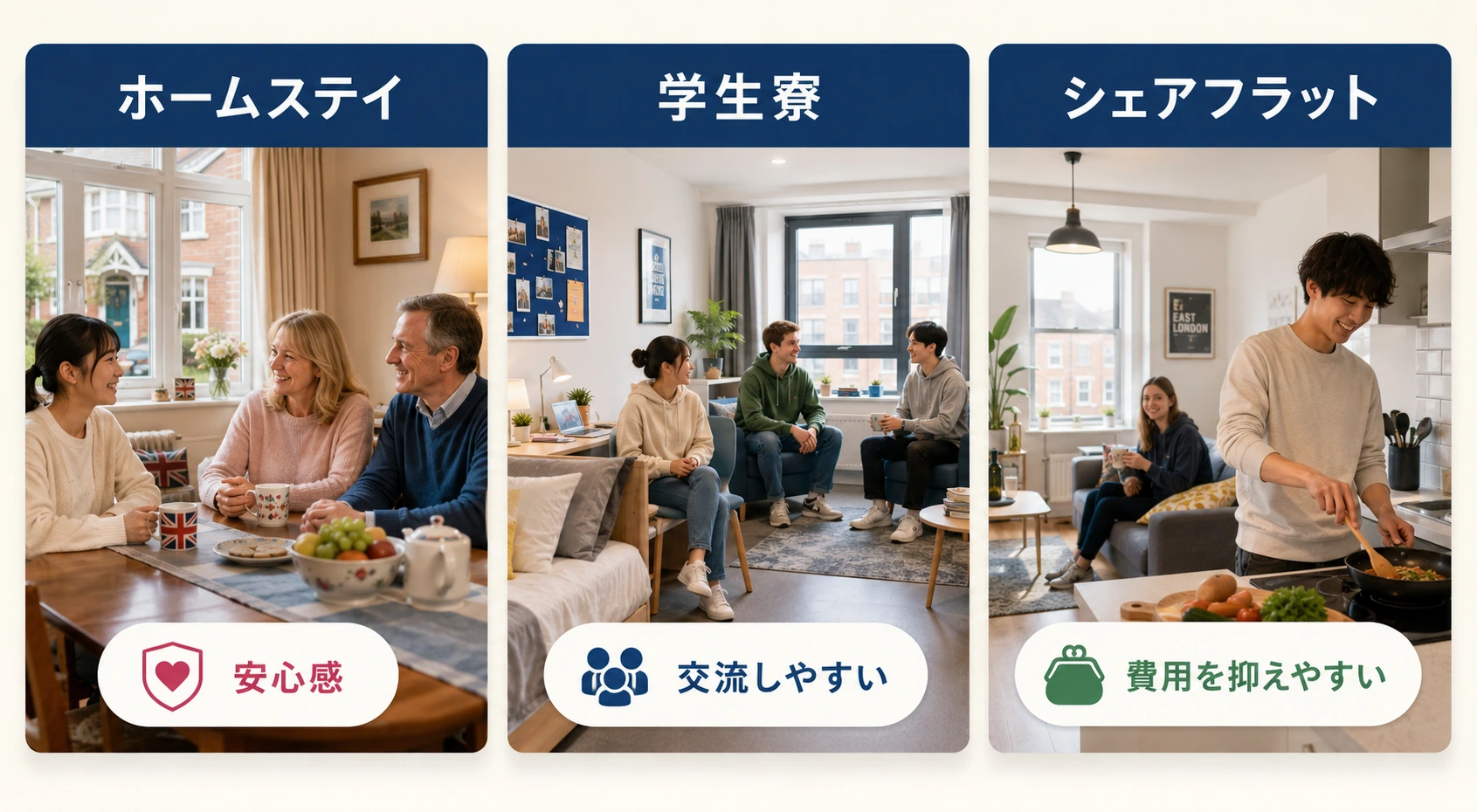 ホームステイ・学生寮・シェアフラットの選び方